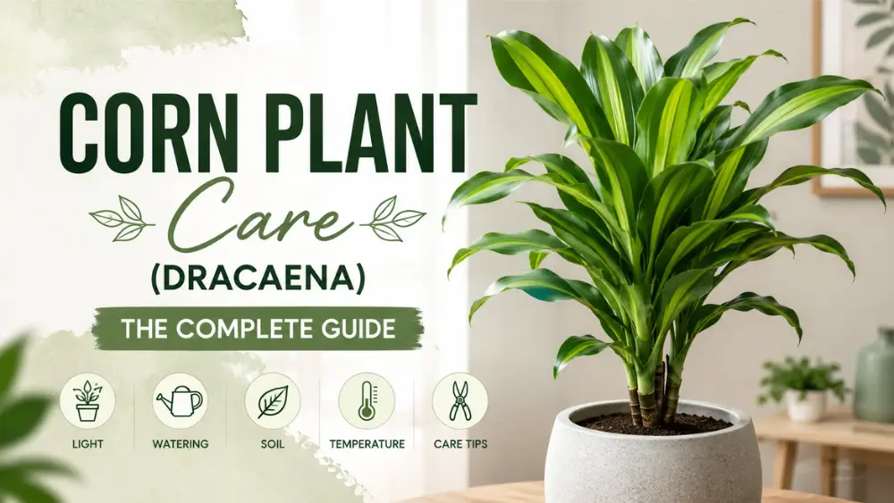 Healthy Corn Plant (Dracaena) in modern pot with lush foliage for complete indoor plant care guide