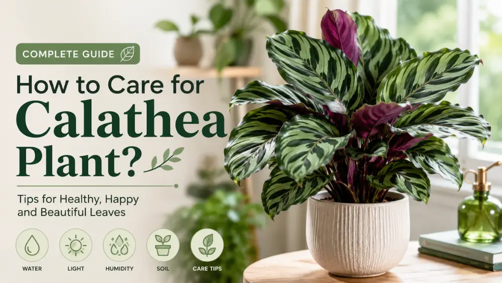Healthy Calathea plant in decorative pot indoors, complete care guide featured image for plant lovers