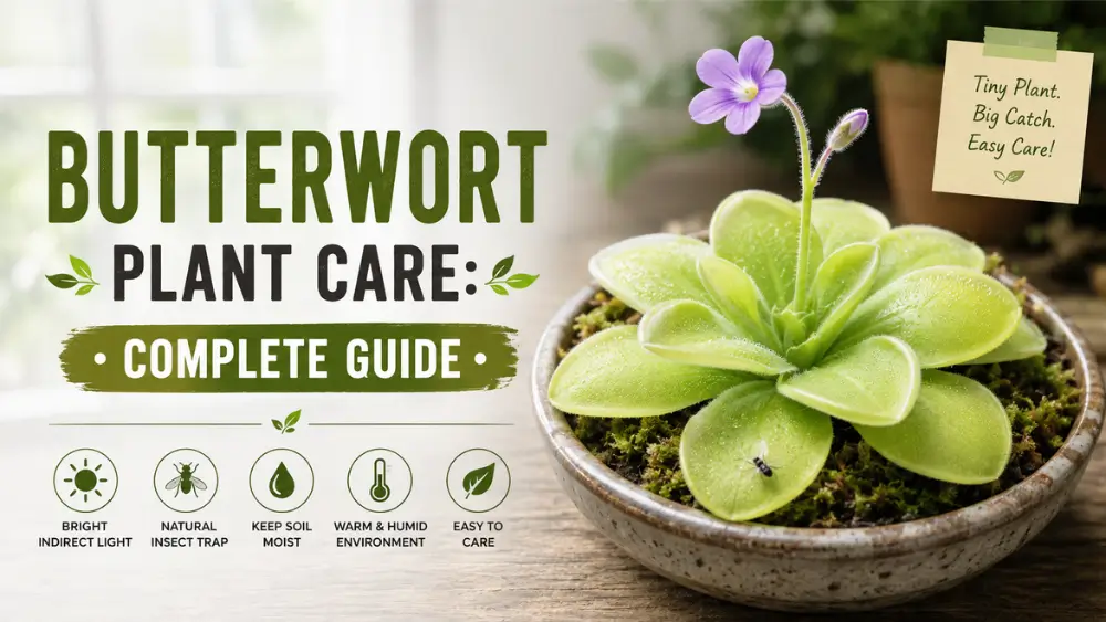 Butterwort plant with purple flower in a pot, showing essential care tips for healthy growth.