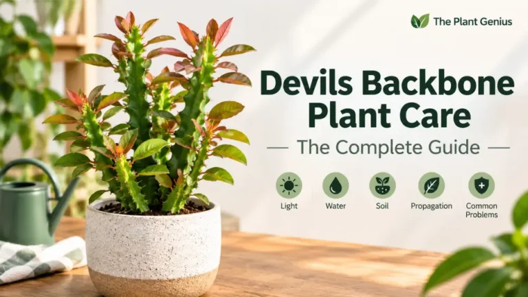 Devils Backbone plant in a pot with green stems and colorful leaves