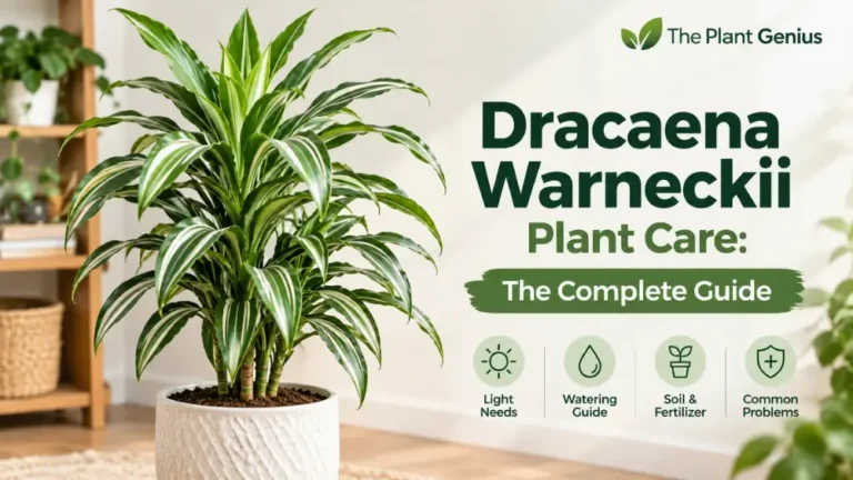 Dracaena Warneckii plant care guide featuring a lush variegated indoor plant in a decorative pot