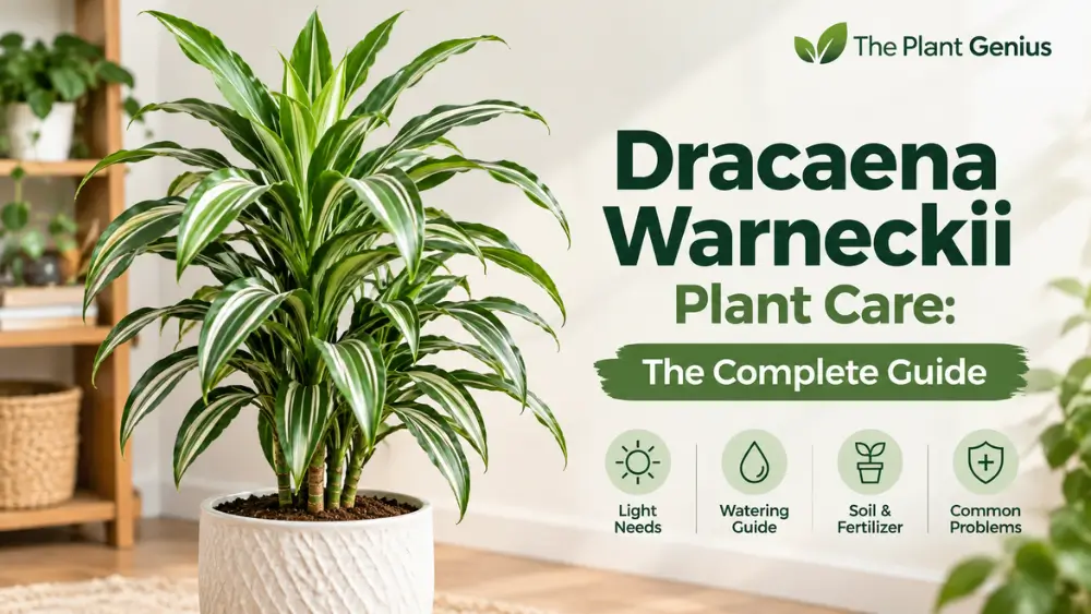 Dracaena Warneckii plant care guide featuring a lush variegated indoor plant in a decorative pot