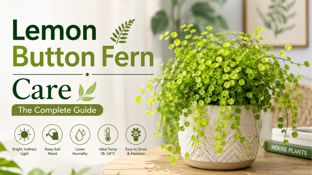 Lemon Button Fern in a pot with lush foliage, ideal for indoor plant care